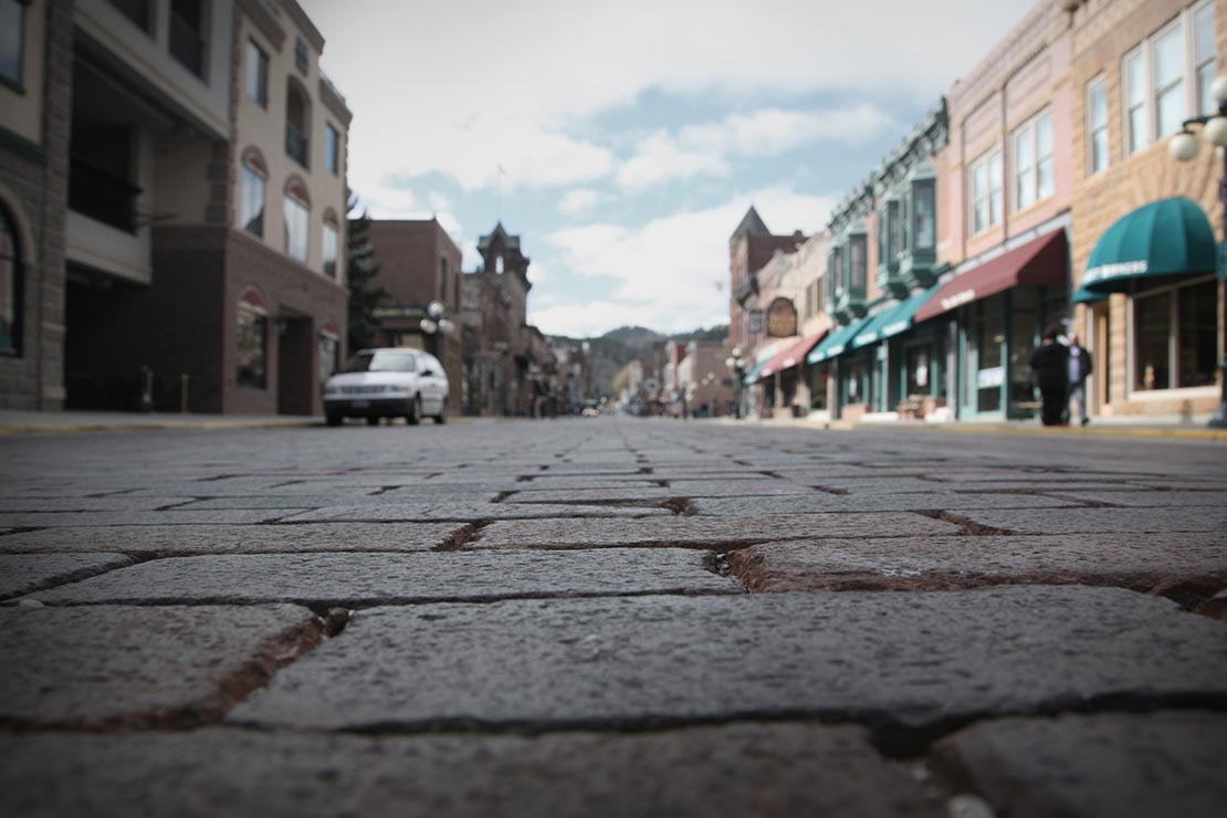 Daytime street photo from Deadwood, South Dakota a few miles north from Custer Crossing Family Campground.