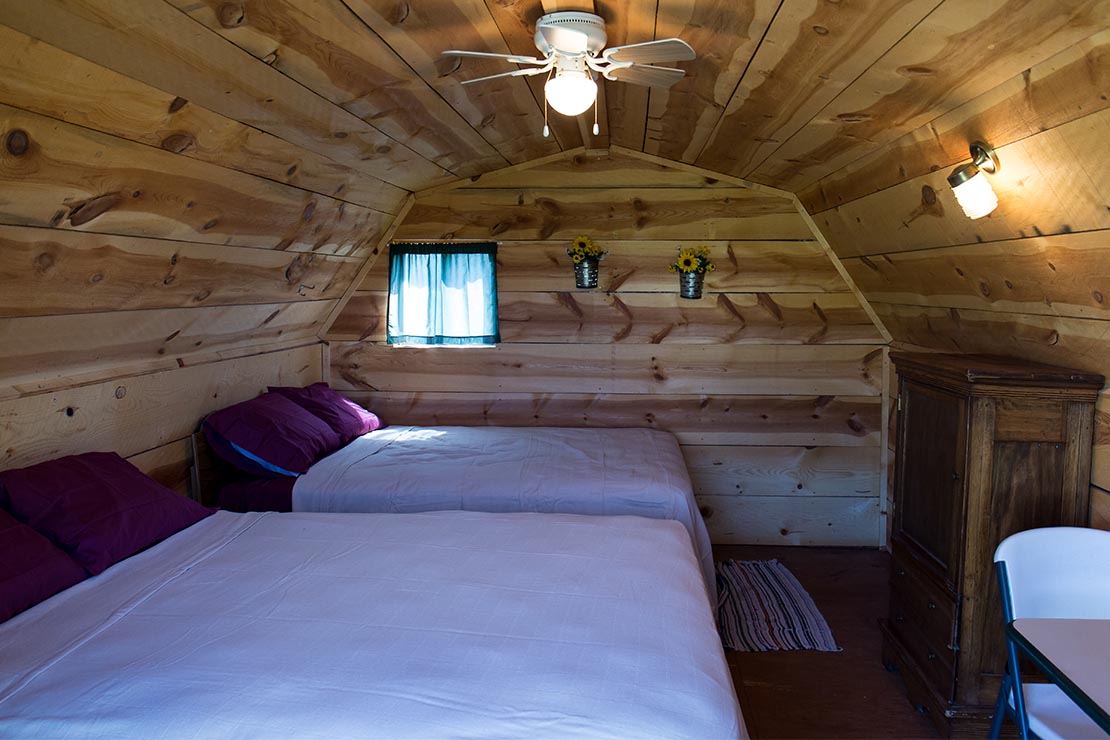 Interior shot of Custer Crossing Family Campgrounds cabin. 